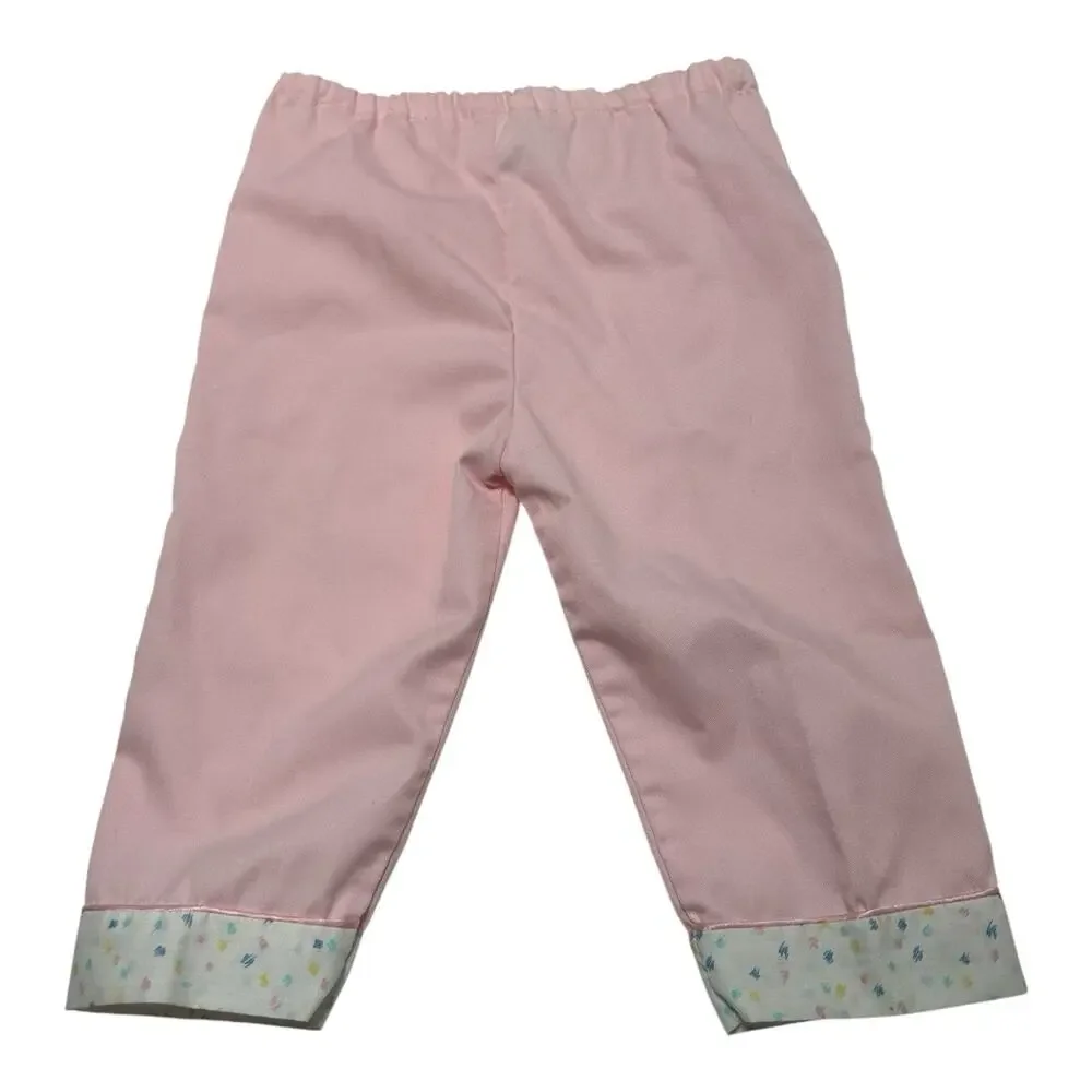 Vintage 2-piece Baby Outfit Top Pants 18 Months Girl Pink Appliqué House Flowers